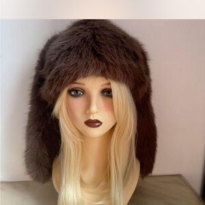 Bunny Plush Faux Fur Trapper Hat in Deep Brown